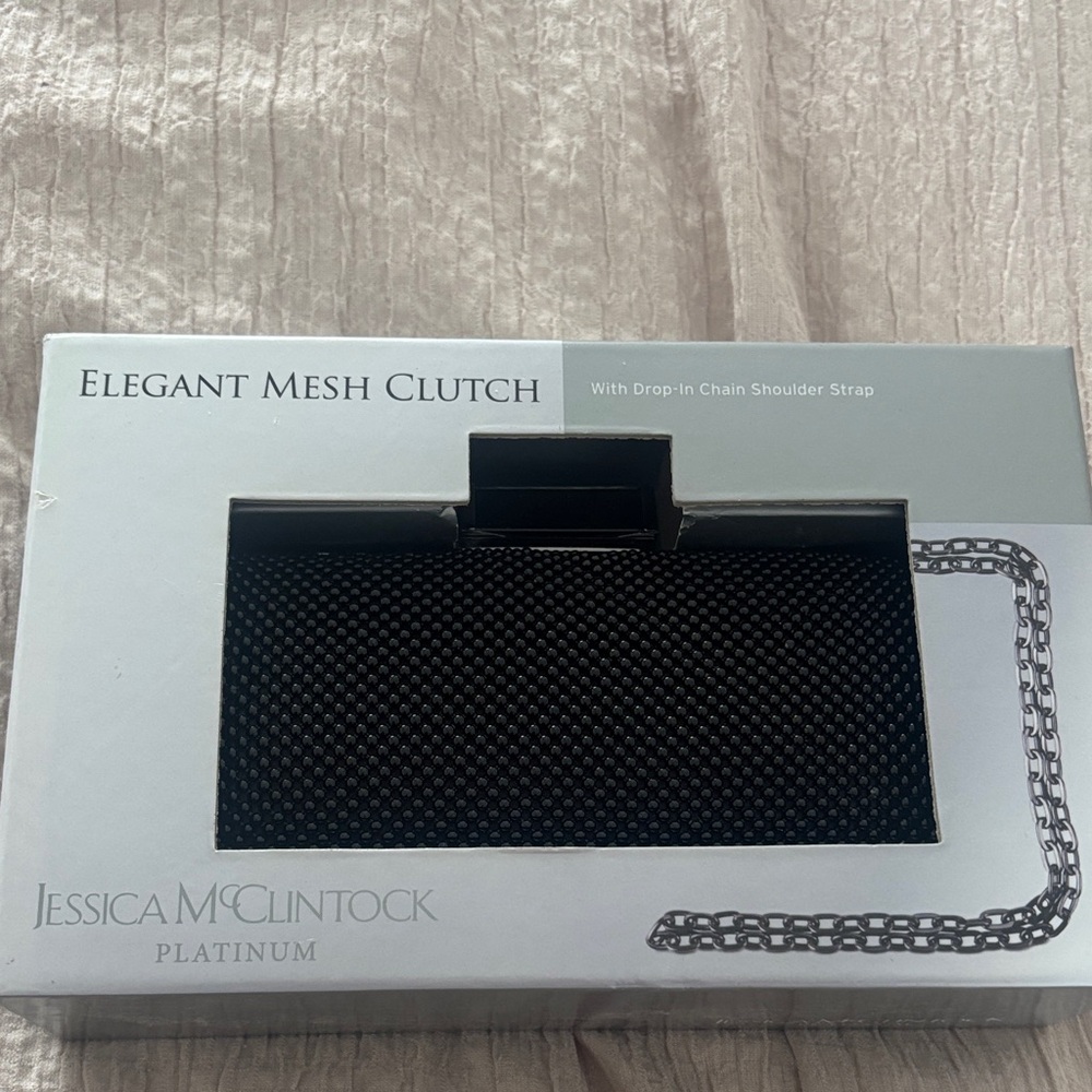 Jessica McClintock Platinum Black Mesh Clutch